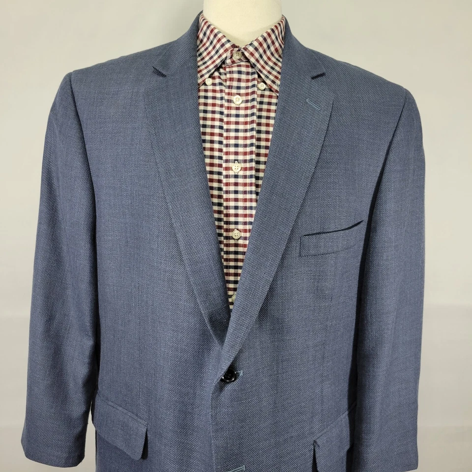 Abrigo Blazer Deportivo Club Room Para Hombre Dos Botones Azul Cesta Tejido Mezcla Poli 48R Foto 2 de 4