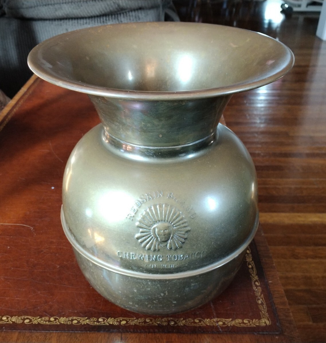 redskin tobacco spittoon Vintage Redskin Brand Chewing Tobacco Cut Plug Brass Spittoon 2 Sided