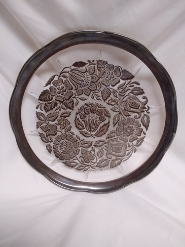 VTG MCM GEORGES BRIARD FLORAL SILVER INLAY SCALLOPED PEDESTAL CAKE PLATE STAND - Picture 2 of 5