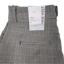 NWT Nine West Women's Dress Slacks Pants Sz 6 Plaid Work Chic Wide Leg High Rise