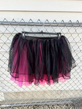 Reversible Hot Pink & Black Polyester Tutu Halloween One Size Elastic Waist