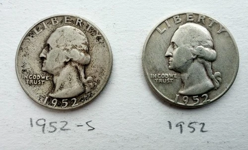 Lot of 2 Silver Washington Quarter - 90% silver - 1952 & 1952 S (scarcer)