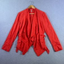 Free People Raw Femme Linen Blend Drape Cardigan Jacket Red Size S Buckle Waist