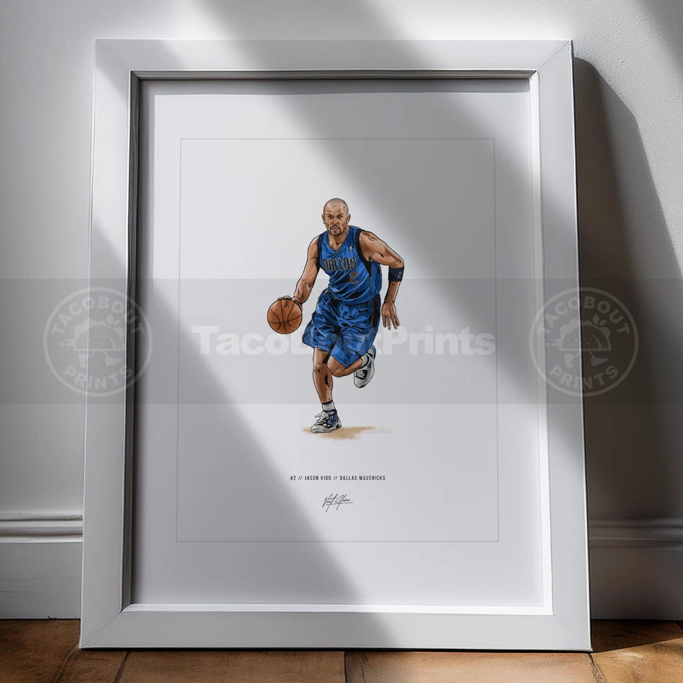 Плакат Джейсона Кидда из Dallas Mavericks баскетбольная иллюстрация художественная печать 8x10 - Изображение 2 из 4