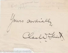 Charles Flint Syracuse University President Vintage Autograph Signature Clipping