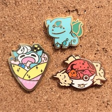 Cute Pok mon Enamel Pin set of 3, Ditto Bulbasaur Snorlax Pokeball Collectible