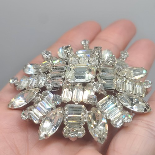 Vintage Weiss Brooch Clear HUGE NICE Signed - Picture 8 of 18