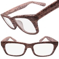 Modern Unisex Faux Wood Horn Rimmed Style Slick Rectangle Clear Lens Eye Glasses
