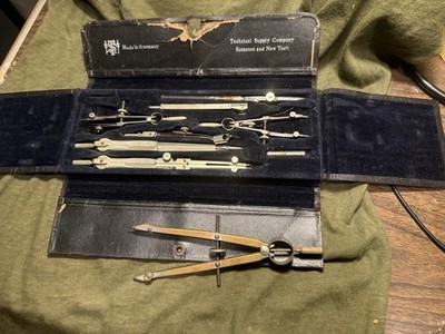 Vintage Drafting Tools Set w/case. Case Has Damage.  Unsure Of Completeness.