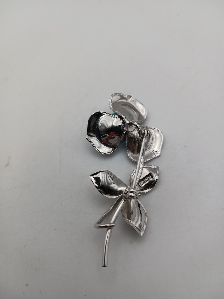 Vintage Bond Boyd Sterling Silver Brushed Dogwood Flower Branch Brooch Pin View 4