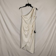 Lulus Dress Womens Large White One Shoulder Draped Midi Bodycon Cocktail NWT