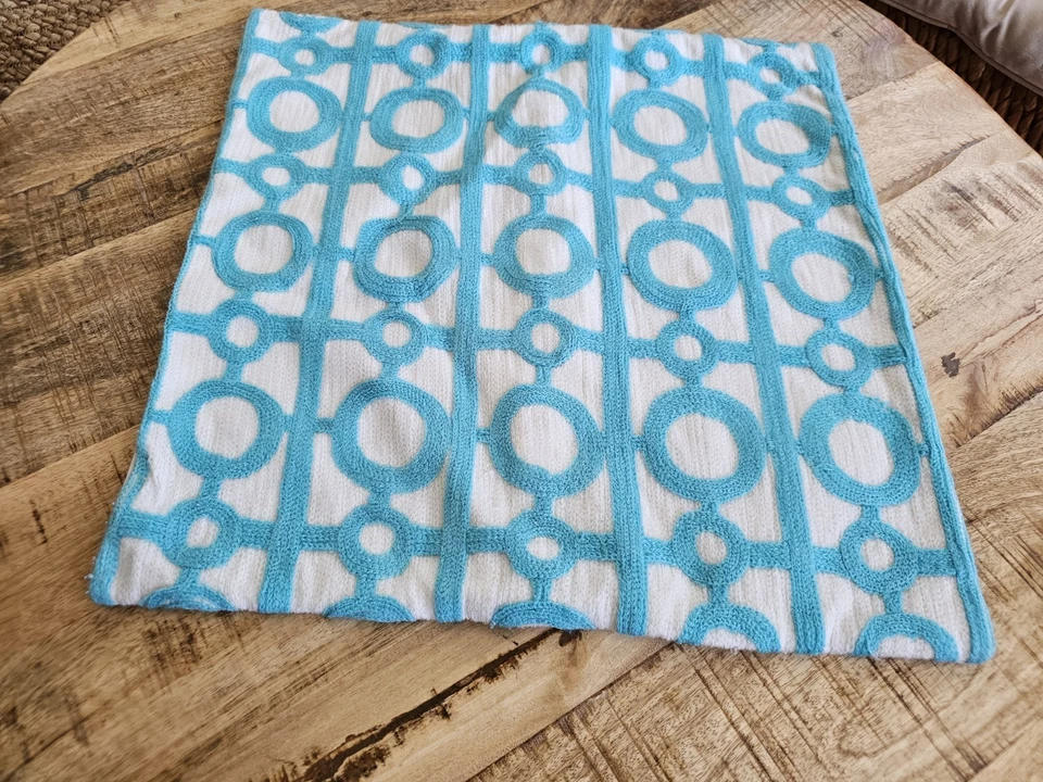 West Elm "Circle Lattice Pillow Cover Turquoise & White 18x18 - Image 4 of 4