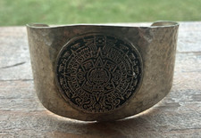 Aztec/Mayan Calender Hammered Silver .925 Cuff Bracelet--Free Ship