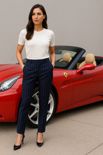 Lauren Ralph Lauren Navy Pinstripe Wool Blend Pants 2P Petite Slim Fit Trouser