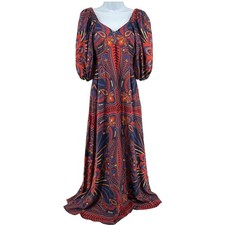 Farm Rio Arabesque Macaw Maxi Dress Boho Maximalist Bold XS Paisley Puff Sleeve