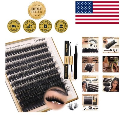 Complete DIY Eyelash Extension Kit: 200D Fluffy Lashes 10-18mm with Bond & Re...