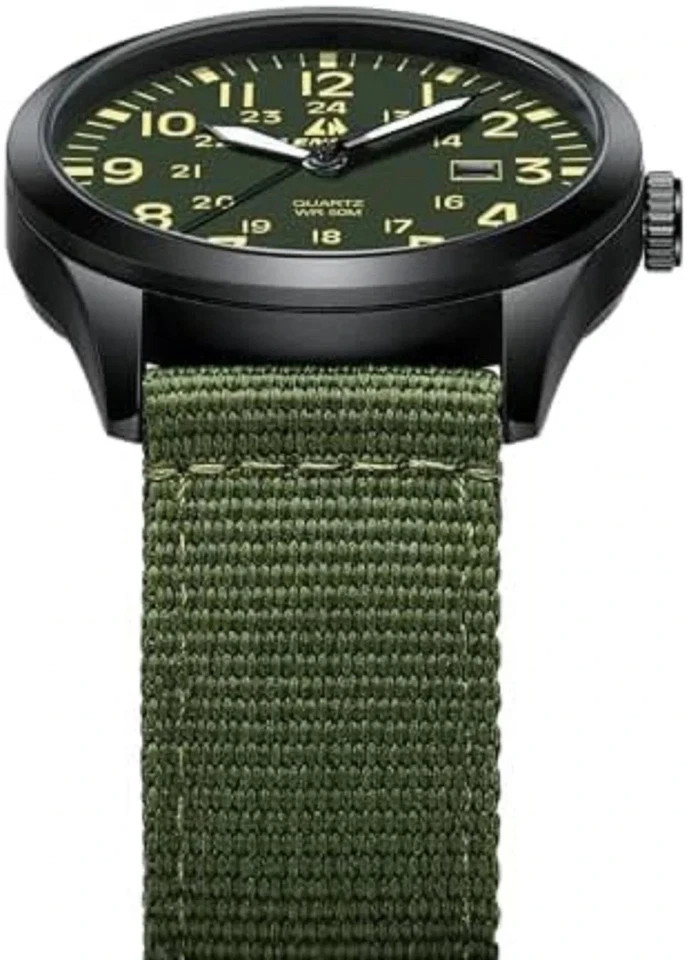 Wrist Watch for Men Women 38mm Rugged Outdoor Wind Up Military