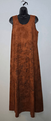Vintage Mary Dee Fun To Wear Dress Size 1 Maxi Drawings Brown Sleeveless Boho
