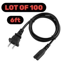 Lot of 100 2 Prong Ac Power Cord Cable Figure 8 2-Slot TV PS3 PS4 PS5 Xbox - 6Ft