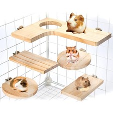 X-pet Hamster Cage Accessories Wooden Platform Chinchilla L-Shaped Round Hole...