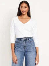 NWT Old Navy EveryWear V-Neck Long-Sleeve T-Shirt Shirt Calla Lily Women L XL