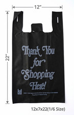 100 count Reusable Shopping Bag Black Thank You Text Print 12x7x22 1/6 Size