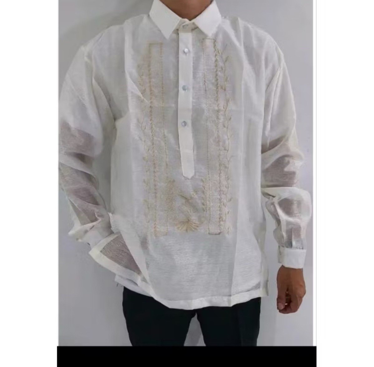 Barong Tagalog Uomo 6XL – Bianco, Artigianale Fatto A Mano Nelle Filippine