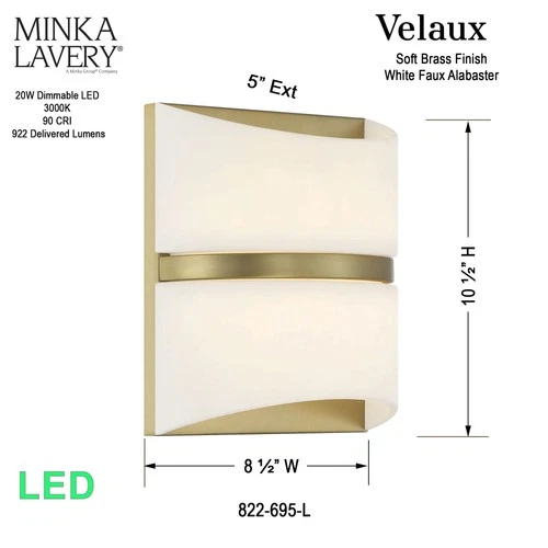 Minka Lavery 822-L Velaux 11" Tall LED Wall Sconce - Brass - Picture 6 of 11