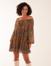  Blue Vanilla Womens  Bardot Neck Mini Trapeze Dress