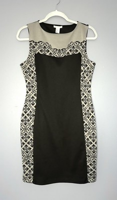 H&M Dress Womens M Black Sheath Bodycon Sleeveless Colorblock Jacquard Stretch
