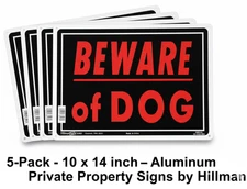 5-Pack Beware of Dog Signs 10 x 14" Reflective Aluminum Private Property Sign