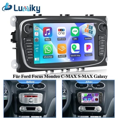LUMIKY 2+64G Carplay Autoradio GPS für Ford Focus Mondeo C-MAX S-MAX Galaxy Android 15