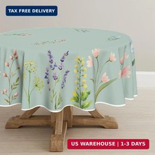 Horaldaily Spring Tablecloth 70 x 70 Inch Round Watercolor Wild Flowers Green
