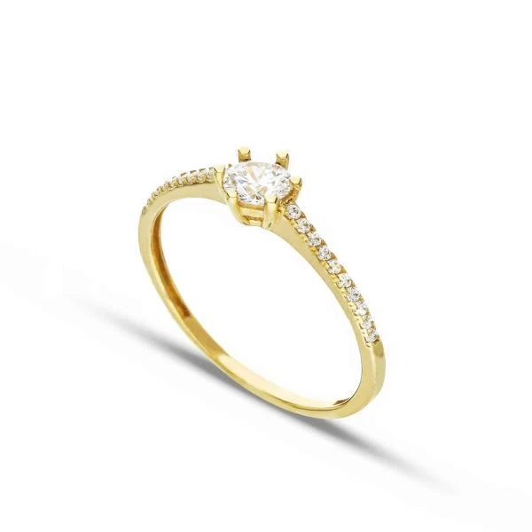 Bague Solitaire En Or Jaune 18K Avec Zircon - Photo 1/1