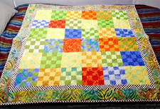 Country Homemade Baby Quilt Machine Stitched Patchwork 43" x 34" Signed