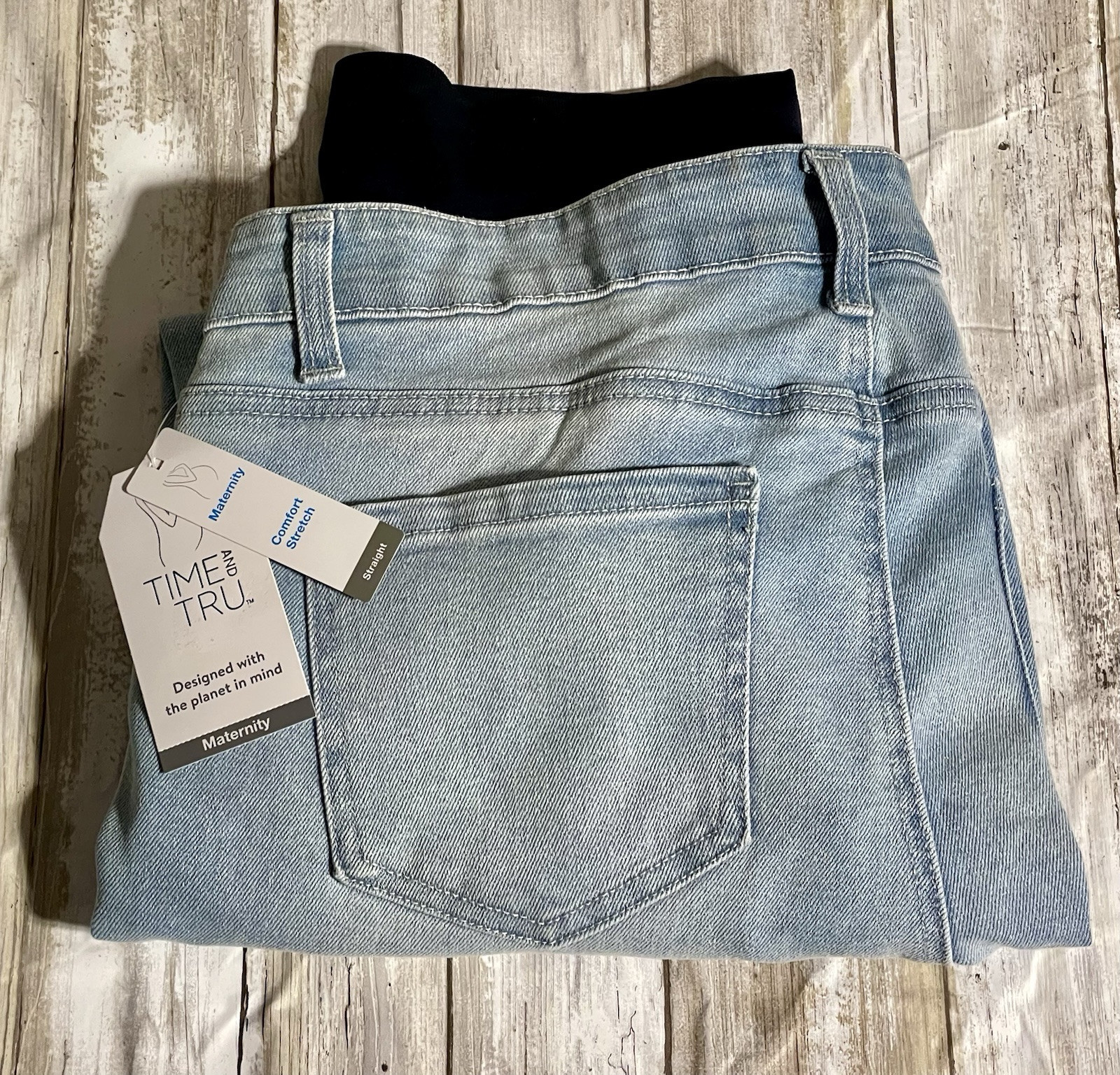 Time and Tru Womens Maternity Straight Jeans with Belly Band Size 12-14