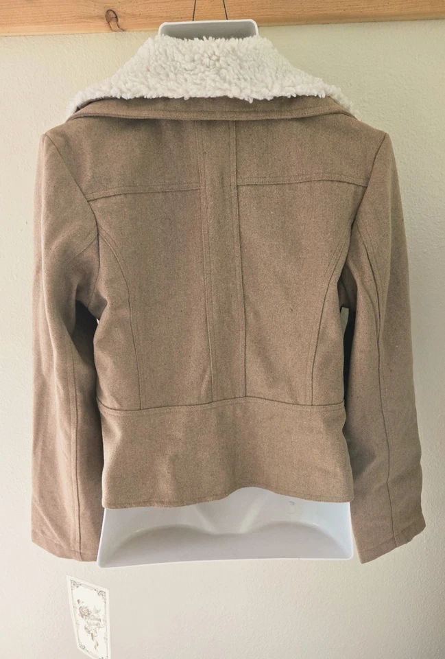 NWT Forever Audrey Women's Camel Wool Blend Faux Sherpa Moto Coat Jacket L XL - Image 3 of 4