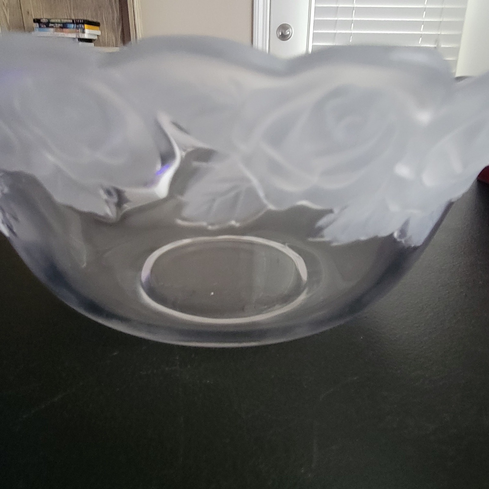 Vintage 3D Clear with Frosted Roses Bowl Large Sago Japan 10 in wide 4 in high