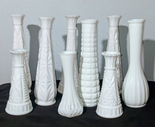 Vintage Lot of 9 White Milk Glass Bud Vases V...