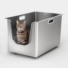 Stainless Steel Litter Box 13.7'' High Sides, XL Metal Cat Litter Box with Curve