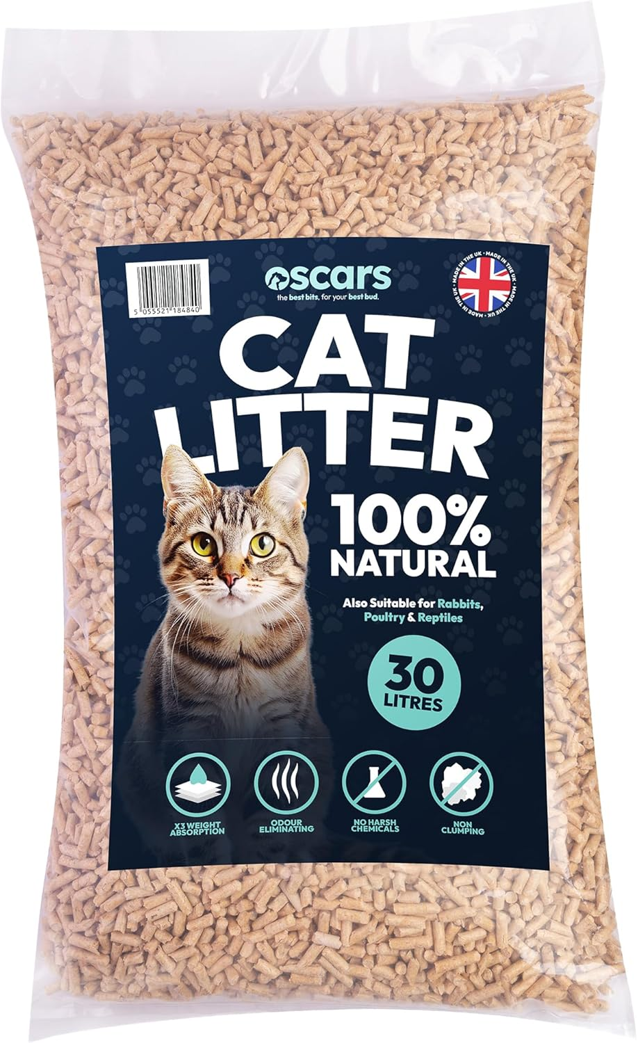 Oscars Wood Pellet Cat Litter 30L Natural Absorbent Odour Control Pellets