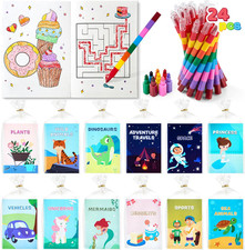 24 Pack Mini Coloring Books Crayons Bulk Party Favor Kids 4-8 Goodie Bag Gift