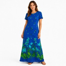 Vtg 90s Dress Barn Cobalt Blue Green Floral Maxi Dress Whimsigoth Boho Fairy 12