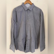 DKNY Slim Fit Asphalt gray fine stripes white dotted metro button up SZ 17 34/35