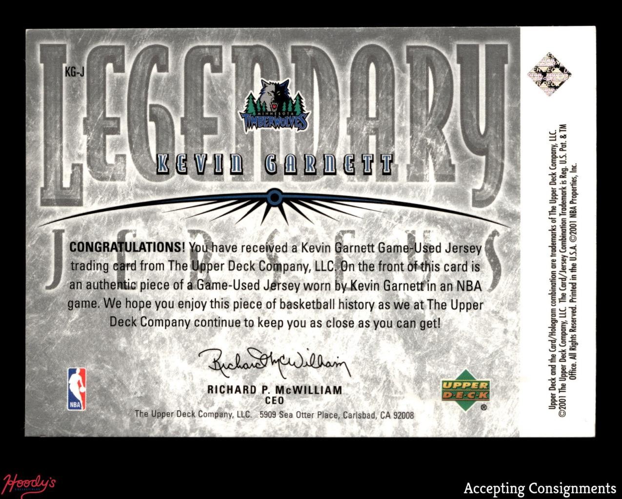 2000-01 Upper Deck NBA Legends Legendary Kevin Garnett GAME USED PATCH view 2