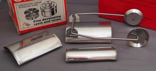 3 Nikor Film Loader Guides + Omega Stainless Steel 35mm Film Tank and Reel