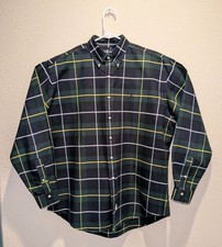 VTG 90s Polo Ralph Lauren Oxford Shirt Mens Green Tartan Plaid LS Button Down L