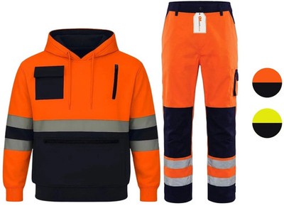 Herren Hi Viz Trainingsanzug Set Fleece Hoodie Reißverschlusstasche & 500D strapazierfähige Jogginghose