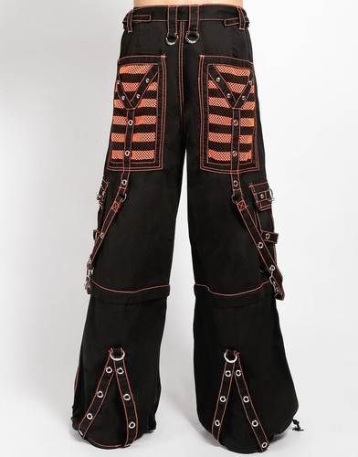 Black Orange Zip-Off Pants – Chains, Straps, Contrast Stitching, Unisex Fit - Picture 3 of 4