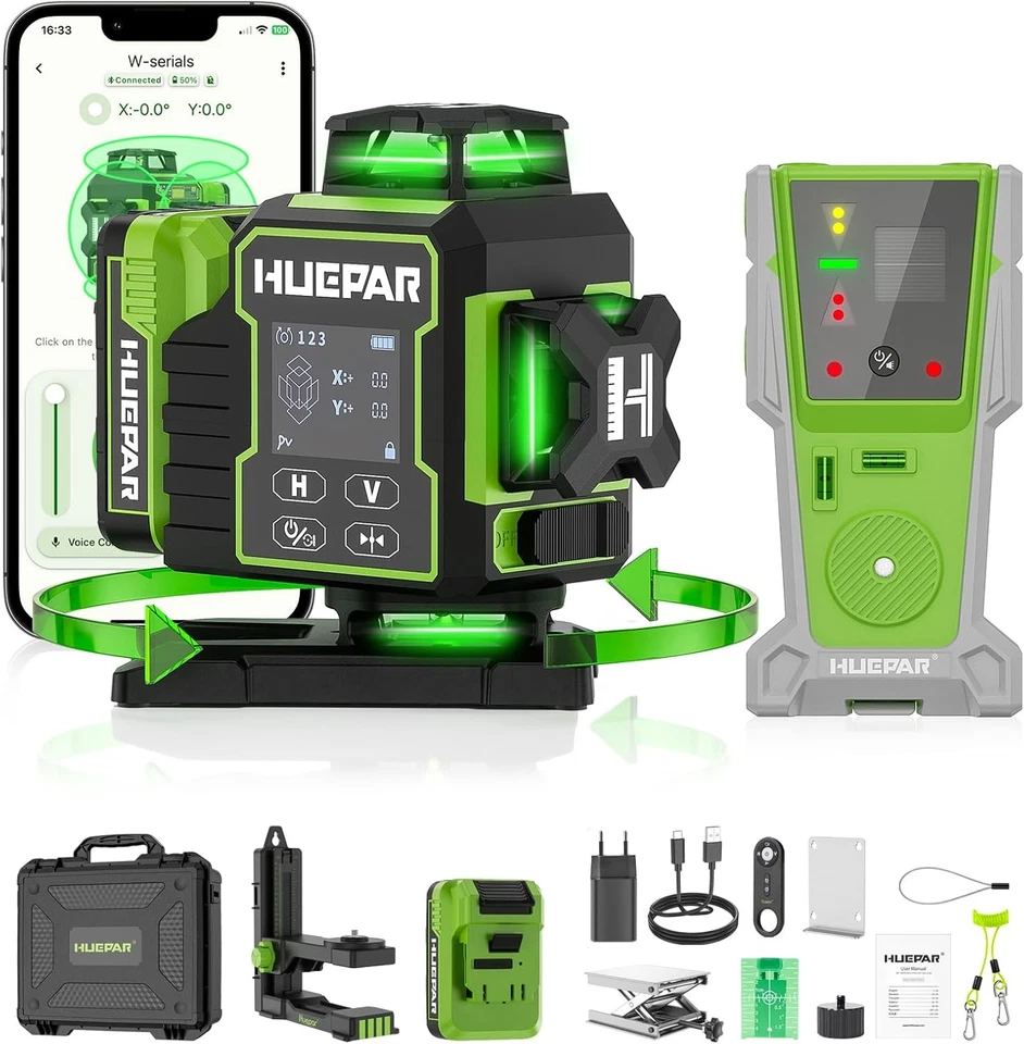Huepar 4D Laser Level W04CG Empfänger, LCD Motor-Basis, Bluetooth&Pulsmodus - Bild 1 von 4